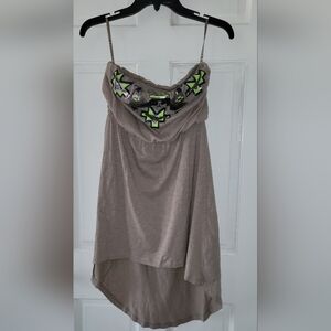 Express Taupe Aztec Tribal Sequin Strapless Hi-Low Knit Dress, Size S